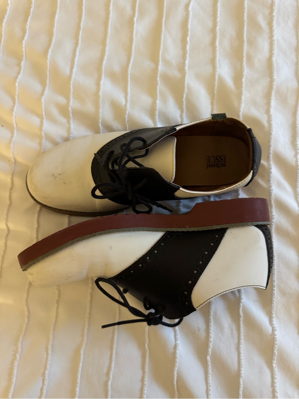 Naturalizer Two-Tone Black and White Lace-Up Oxford Boots with Brown Sole